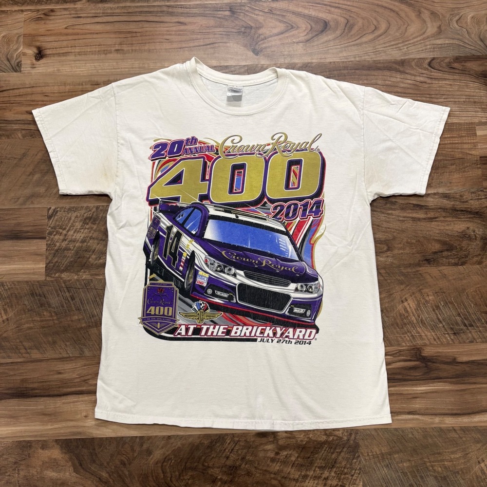 Vintage Y2K White Crown Royal 400 Racing Brickyard NASCAR Mens L